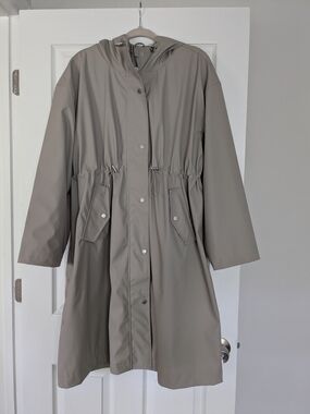 Rebecca Minkoff Taupe Hooded Drawstring Raincoat